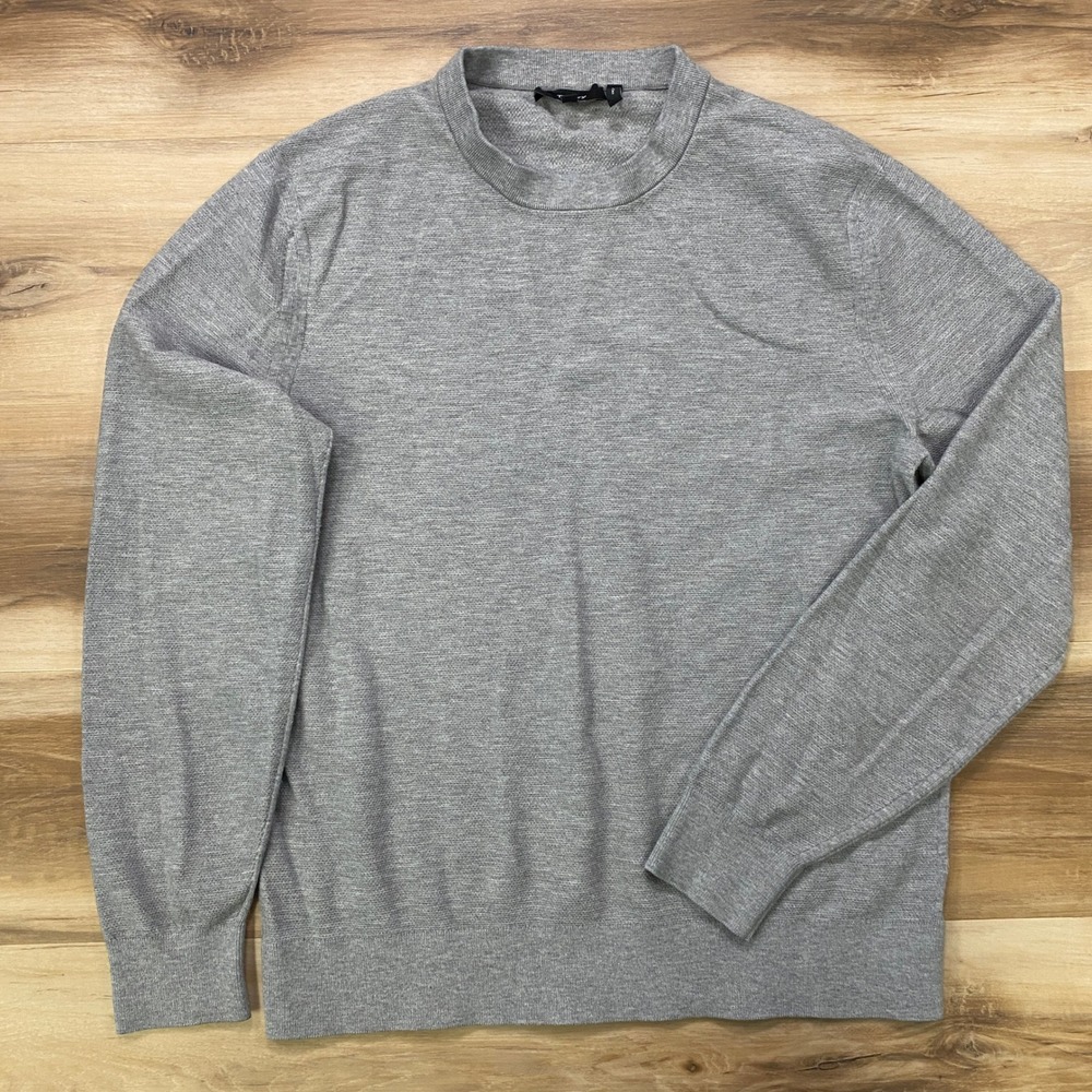 Theory Riland Crew Sweater Medium Grey Viscose Blend Knit Pullover